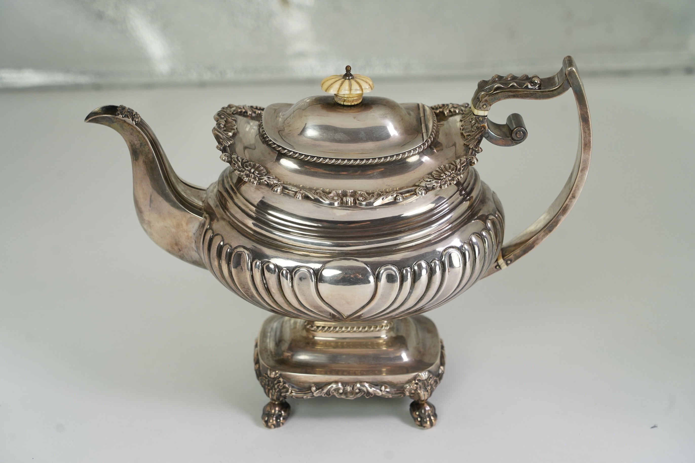 A George III silver pedestal teapot, by John Watson & Son